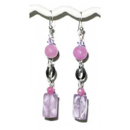 Pink And Purple Sterling Silver Dangle Earrings