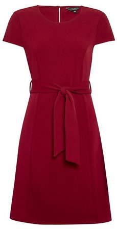 Wine Tie Waist Fit and Flare Dress