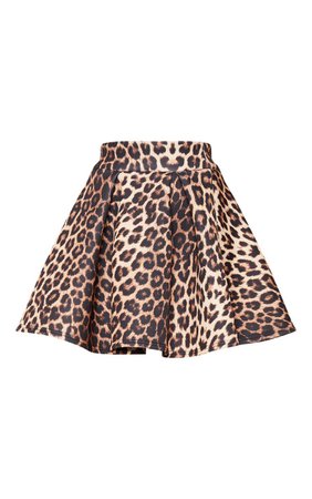Leopard Print Scuba Skater Mini Skirt | PrettyLittleThing