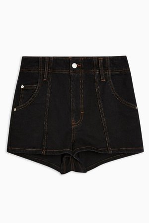 IDOL Black Denim Seamed Hotpant Shorts | Topshop