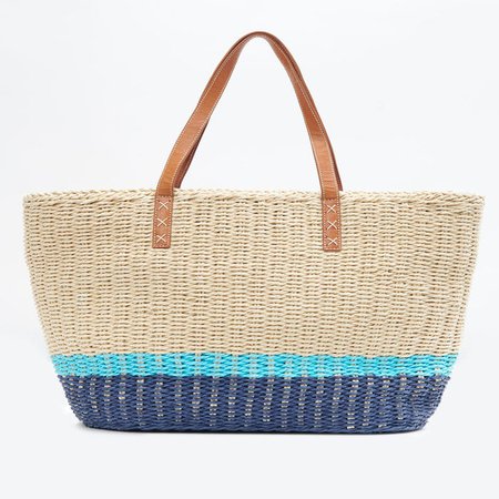 Natural/Blue Tofino Straw Beach Tote | Women's Handbags | J.McLaughlin