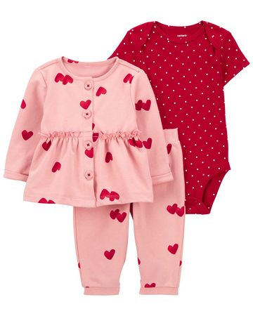 Pink/Red Baby 3-Piece Hearts Sweater Set | carters.com