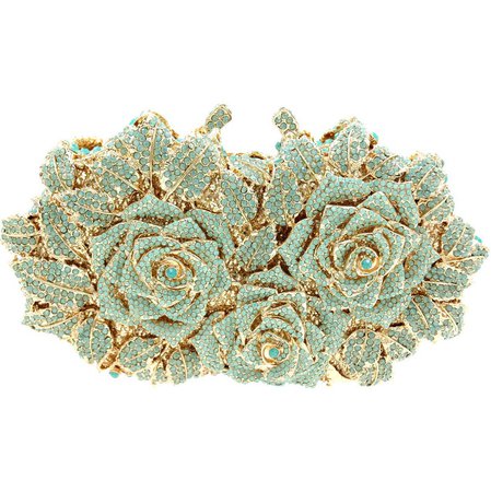 Mint Green & Gold Floral Crystal Clutch