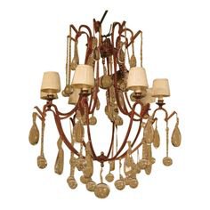 Decorative Iron Chandelier with Hanging Crystal Prisms