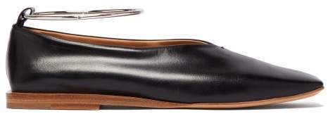 Two Tone Square Toe Leather Ballet Flats - Womens - Black Brown
