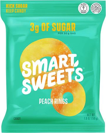 Amazon.com: Smart Sweets Peach Rings, Sour Candy with Low Sugar (3g), Low Calorie (100), No Artificial Sweeteners, Vegan, Plant-Based, Gluten-Free, Non-GMO, Healthy Snack for Kids & Adults, 1.8 Oz(Pack of 6)