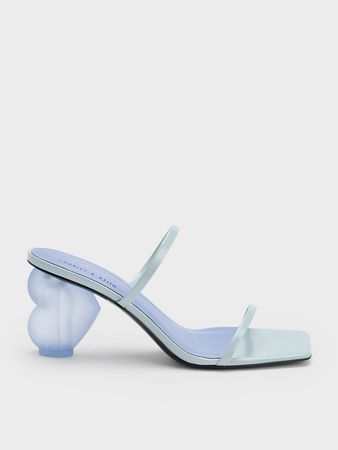Light Blue Heart Heel Strappy Sandals - CHARLES & KEITH GR