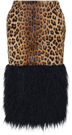 Shearling And Leopard-print Faux Fur Midi Skirt - Leopard print