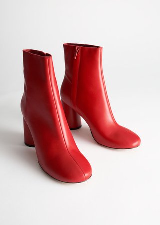 Leather Ankle Boots - Red - Ankleboots - & Other Stories