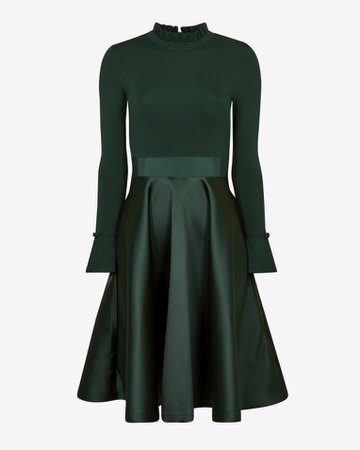 Frill neck full skirt dress - Dark Green | Dresses | Ted Baker UK