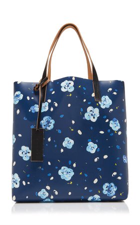 Printed Leather-Trimmed Shopping Tote