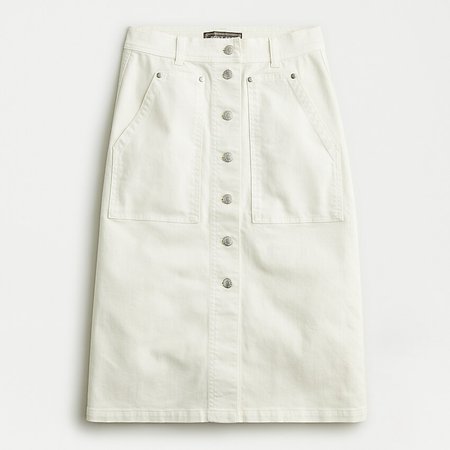 J.Crew: Button-fly Cargo Denim Skirt In White Wash