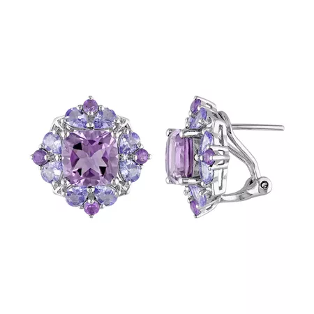 Stella Grace Amethyst & Tanzanite Sterling Silver Flower Button Stud Earrings