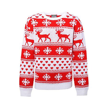 Womens Festive Nordic Christmas Sweater Jumper - Size XS to XL - White/Red - XS at Amazon Women’s Clothing store