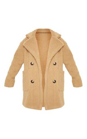 Camel Borg Midi Coat | Coats & Jackets | PrettyLittleThing