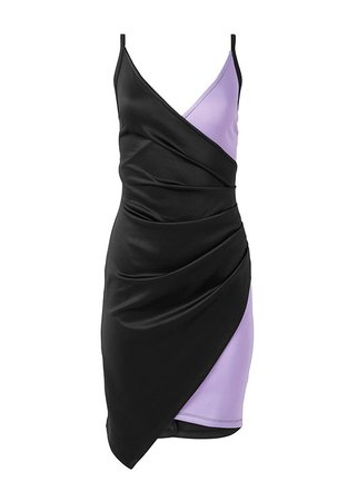 Faux Wrap Dress in Black & Purple | VENUS