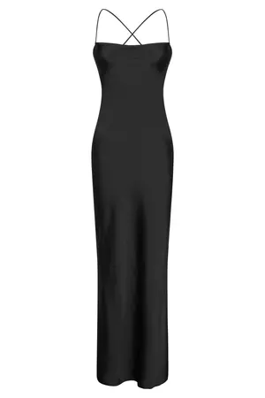 Sydney Straight Neck Slip Maxi Dress - Black - MESHKI