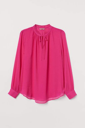 H&M+ Pleated-collar Blouse - Pink