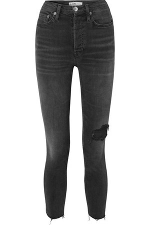 RE/DONE | Power Stretch High-Rise Ankle Crop distressed skinny jeans | NET-A-PORTER.COM
