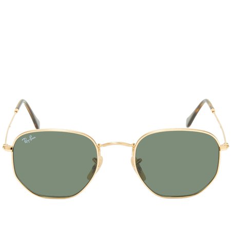 Ray Ban Hexagonal Sunglasses Gold & Green | END.