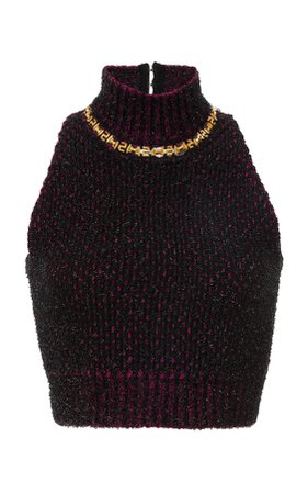 Versace Embroidered Neckline Cropped Tweed Top