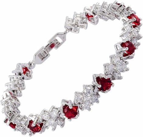 Amazon.com: RIZILIA BLOSSOM Tennis Bracelet & Round Cut CZ [Simulated Red Ruby] in White Gold Plated, 7": Clothing, Shoes & Jewelry