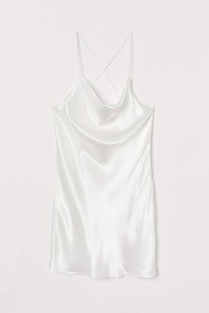 Draped Satin Slip-style Dress - White