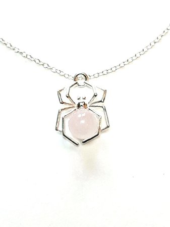 Pink Spider Necklace, Rose Quartz Pendant, Sterling Silver with Chain, Gothic Jewellery Gift