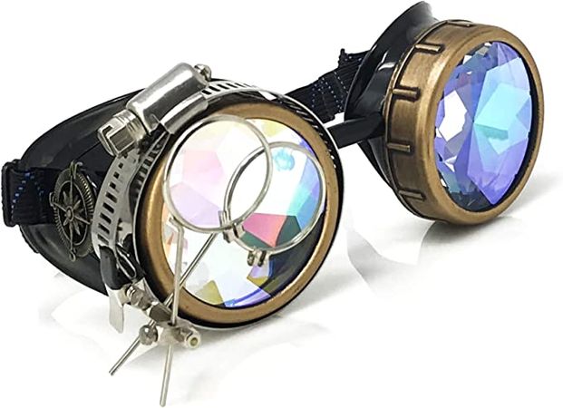 Amazon.com: Steampunk Victorian Style Goggles with Compass Design & Ocular Loupe,3D Rainbow Prism Kaleidoscope Rave Glasses : Clothing, Shoes & Jewelry