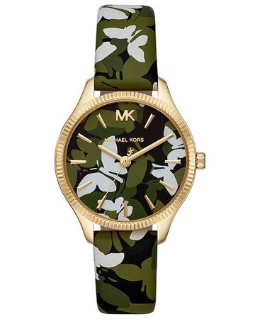 Michael Kors Women's Lexington Green Camo Butterfly Leather Strap Watch 36mm & Reviews - Watches - Jewelry & Watches - Macy's