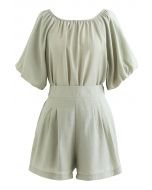 Bubble Sleeve Smock Top and Shorts Set in Army Green - Retro, Indie and Unique Fashion