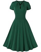 Wellwits Women's Petal Sleeves Keyhole Tie Tea Party Vintage Dress Green M at Amazon Women’s Clothing store