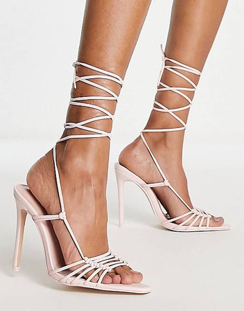 Public Desire Valencia pointed toe heel sandals with ankle tie in pastel pink | ASOS