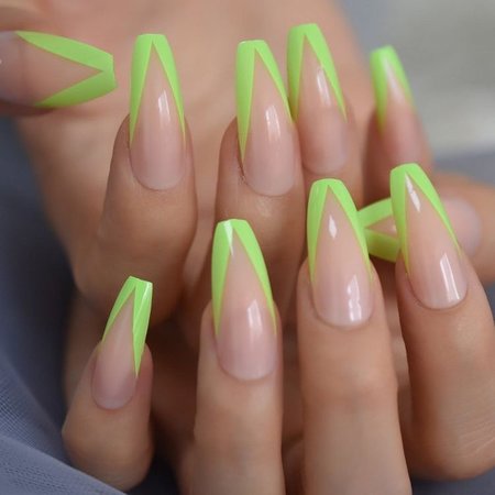 lime green tip nail design coffin