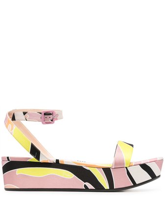 Emilio Pucci abstract-print flatform sandals pink & yellow 1ECE461EX70 - Farfetch