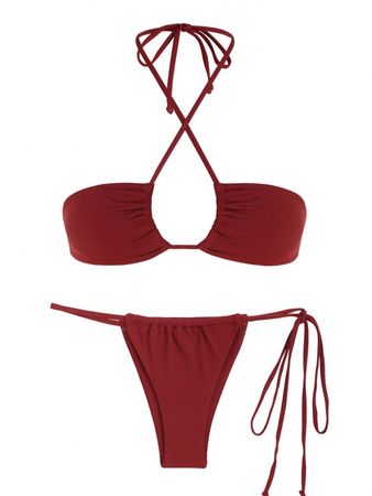 ZAFUL Multi Way Ribbed Tanga Bikini Swimwear In RED | ZAFUL 2023