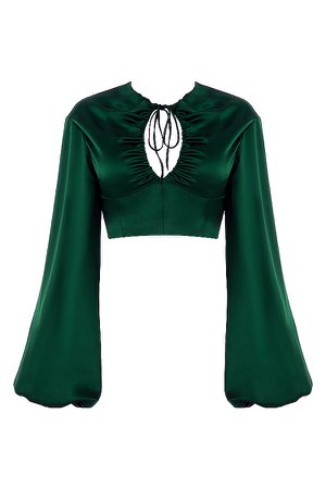 Clothing : Tops : 'Vandra' Emerald Green Satin Balloon Sleeve Top