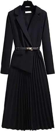 Amazon.com: GGUHHU Womens Classy Blazer Dress Notched Collar Pleated Midi Dress with Belt : Clothing, Shoes & Jewelry