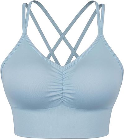 Ruched Women Sports Bra Mediem Impact Crisscross Back Strappy Bras for Workout Running Trainming at Amazon Women’s Clothing store