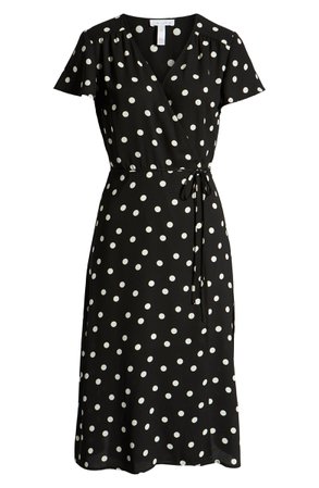 Leith Midi Wrap Dress black polka dots