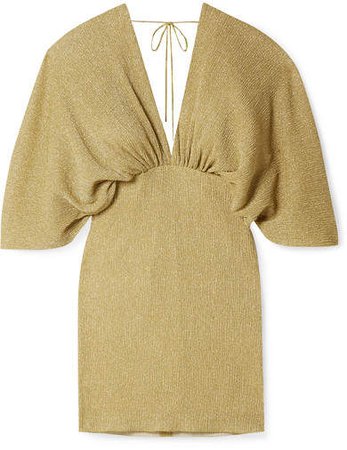 ROTATE Birger Christensen - Gathered Metallic Stretch-knit Mini Dress - Gold