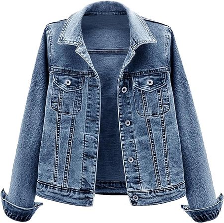 LifeShe Women's Basic Button Down Denim Jean Jacket Coat at Amazon Women's Coats Shop