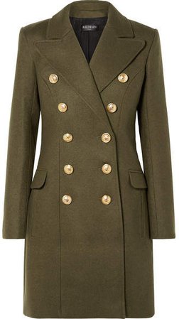 Button-embellished Wool And Cashmere Blend Coat - Army green