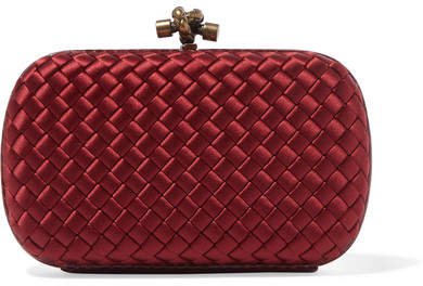 Chain Knot Watersnake-trimmed Intrecciato Satin Clutch - Red
