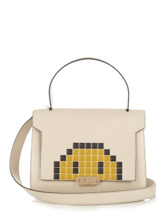 Anya Hindmarch Pixel Smiley Bathurst Small Leather Shoulder Bag In Taupe-Grey