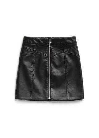 Leather look front zip skirt