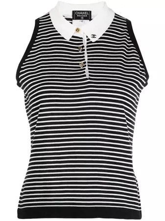 Chanel Pre-Owned 1995 CC Striped Sleeveless Top - Farfetch
