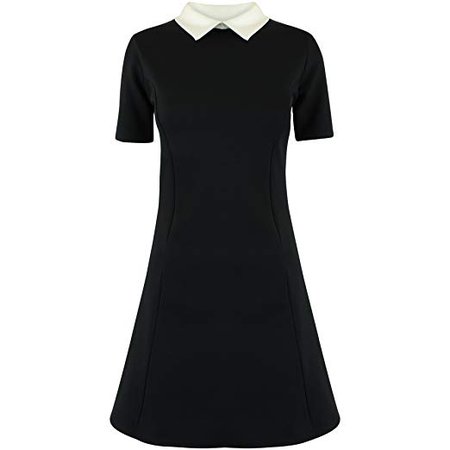Sofias Closet Womens Smart Black White Peter Pan Collar Dress Flared Short Sleeve: Amazon.co.uk: Clothing