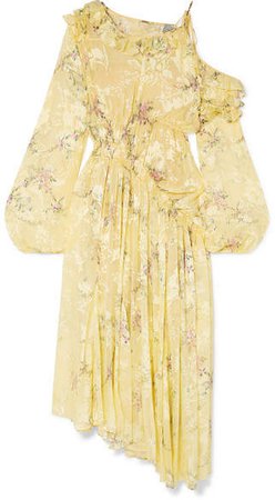 Sheila Floral-print Devoré Silk-blend Satin Dress - Yellow