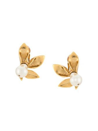 Oscar De La Renta Flower Pearl Earrings S20J182GOL Gold | Farfetch